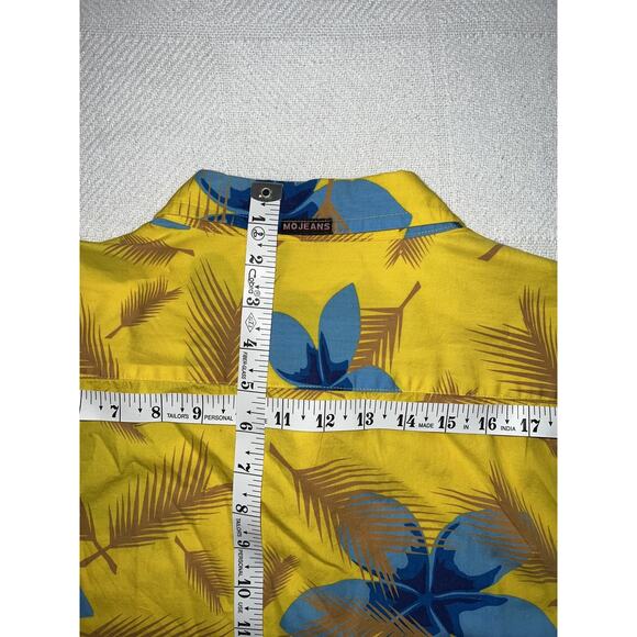 MOJEANS Yellow Blue Floral Tropical Palm Tree Print Button Up Shirt 3XL Vintage - Picture 9 of 15